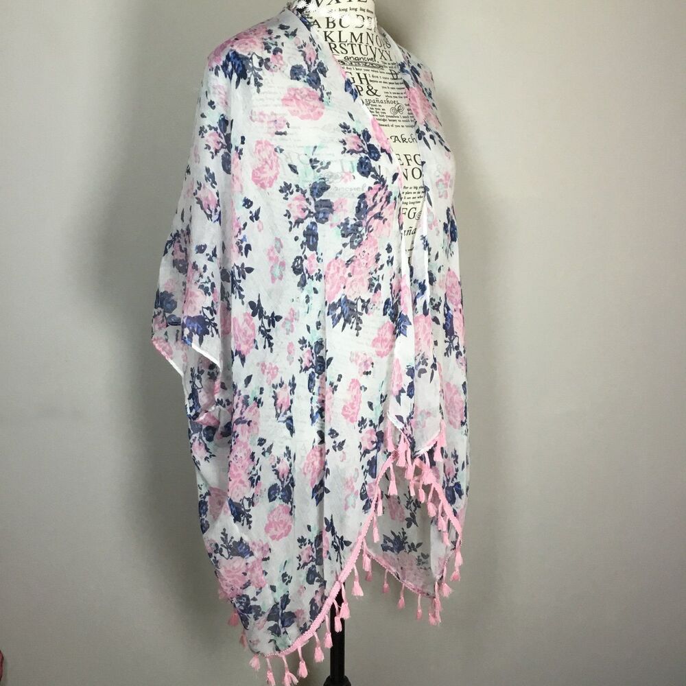 White pink tassel duster robe kimono feminine fairycore hippie boho open front